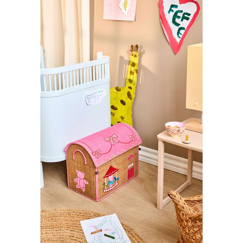 RICE Raffia Opbevaringshus - Fun Fair Theme - Mellem - Pink