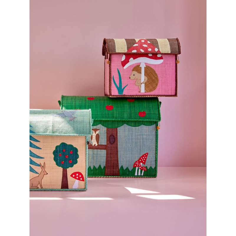 RICE Raffia Förvaringshus - Happy Forest - 3 st. 