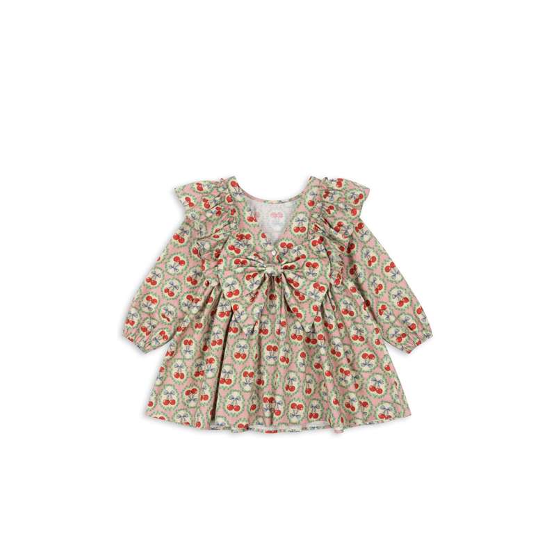 Konges Sløjd Evia Långärmad Bow Klänning - GOTS - Cherry Bow 
