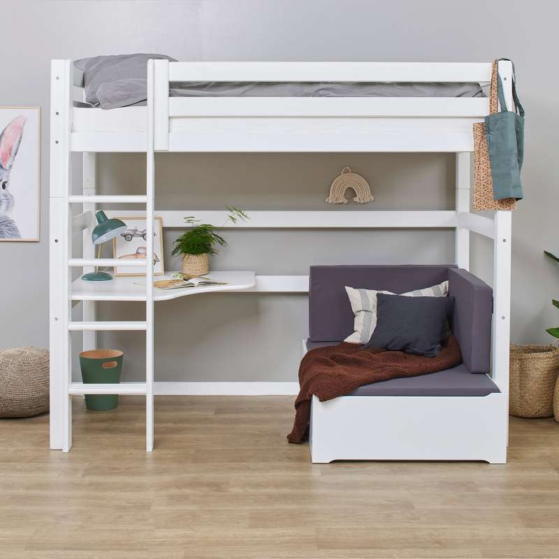 Hoppekids ECO Luxury - MEGA Seng m. Lounge Modul og Bordplade - 90x200 cm. - Fleksibel Indlægsbund - Hvid