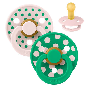 BIBS Rund färgsutter - 2-pack - strl. 2 - naturgummi - Polka Studio - Petal/Cactus 