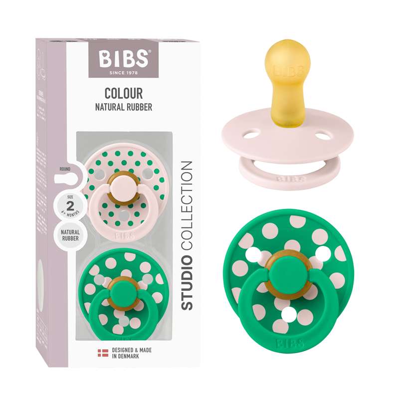 BIBS Rund färgsutter - 2-pack - strl. 2 - naturgummi - Polka Studio - Petal/Cactus 