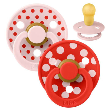BIBS Rund Colour Sut - 2-Pak - Str. 3 - Naturgummi - Polka Studio - Blossom/Candy Apple