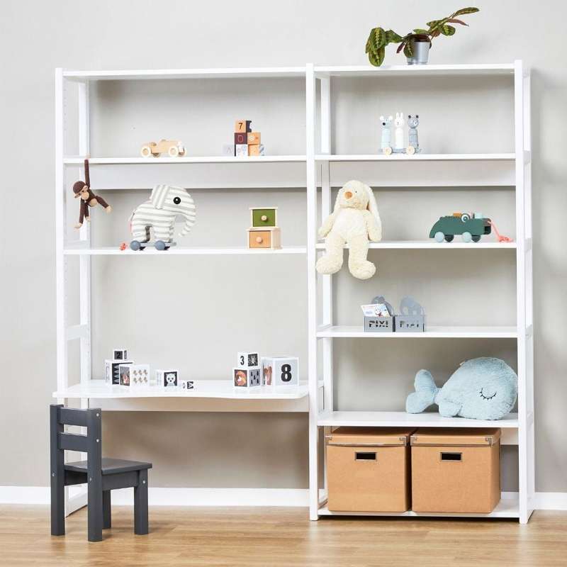 Hoppekids STOREY - Reol - 1 Sektion m. 2 Hylder og Skriveplade - Flere Størrelser - Hvid