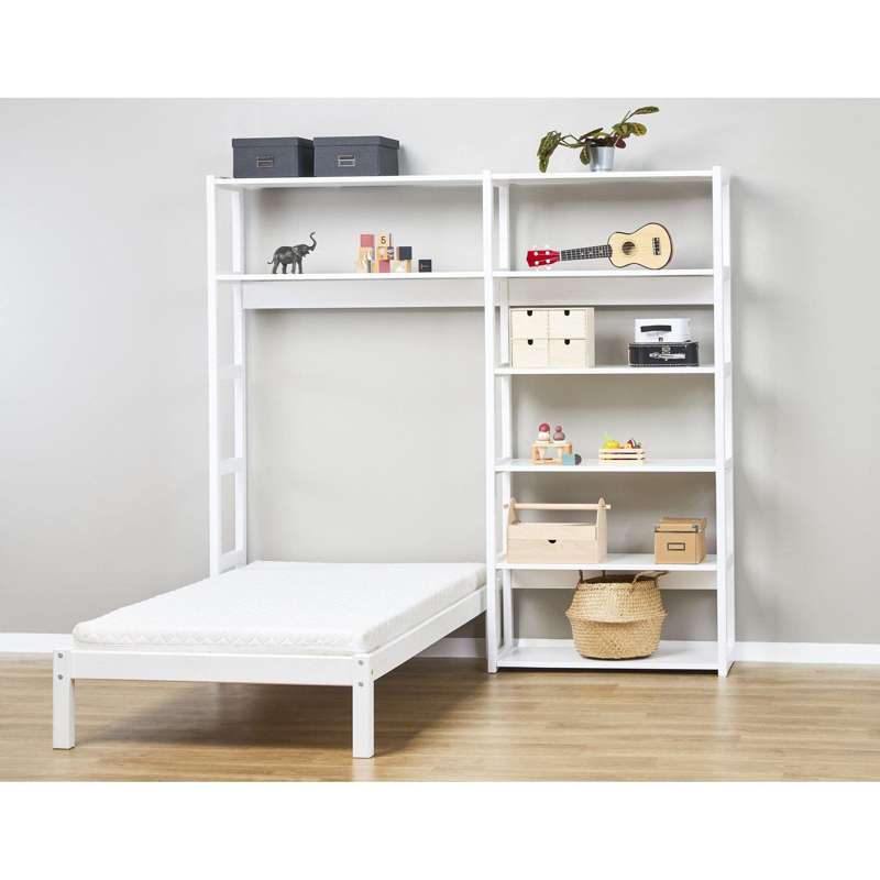 Hoppekids STOREY - Reol - 2 Sektioner m. 8 Hylder og Seng - Flere Størrelser - Hvid