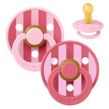 BIBS Rund Colour Napp - 2-pack - Stl. 2 - Naturgummi - Block Studio - Baby Pink/Coral Mix