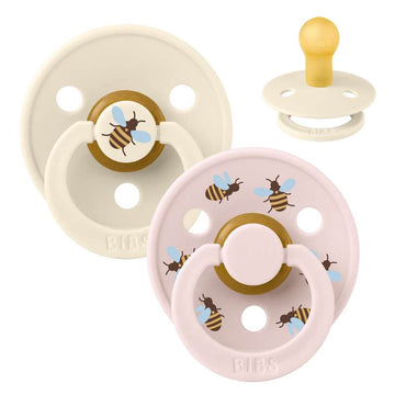 BIBS Rund Colour Napp - 2-pack - Stl. 1 - Naturgummi - Bumblebee Studio - Ivory Mix
