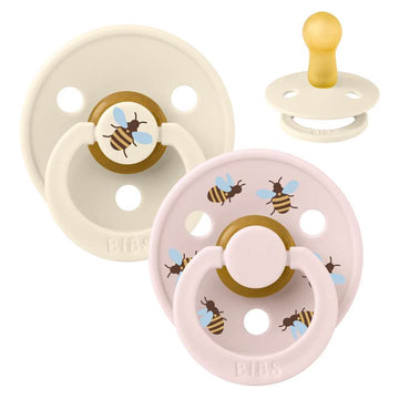 BIBS Rund Colour Napp - 2-pack - Stl. 2 - Naturgummi - Bumblebee Studio - Ivory Mix