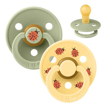 BIBS Rund Colour napp - 2-pack - Stl. 1 - Naturgummi - Ladybug Studio - Sage Mix