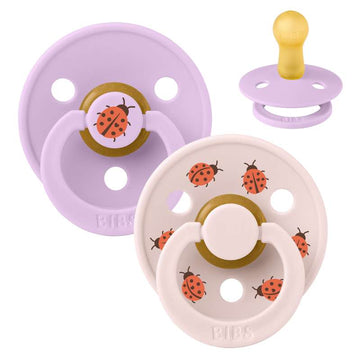 BIBS Rund Colour Napp - 2-pack - Stl. 2 - Naturgummi - Ladybug Studio - Violet Sky Mix