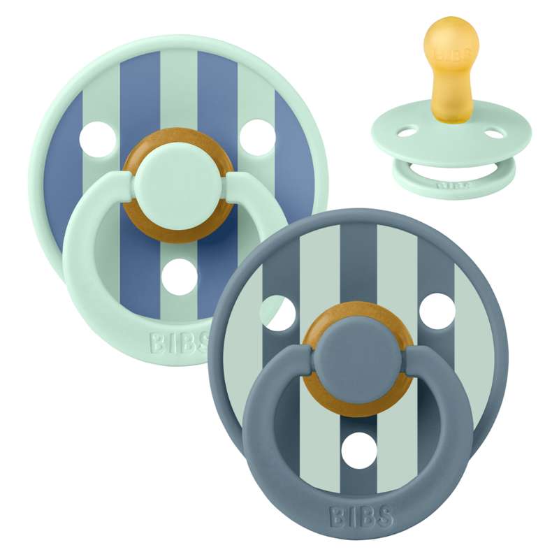 Bibs Rund Colour Napp - 2-Pack - strl. 2 - naturgummi - Studio - Block - Nordisk Mint/Petrol Mix 