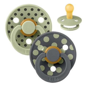 BIBS Rund Color Napp - 2-pack - strl. 1 - naturgummi - Polka Studio - Sage/Iron 