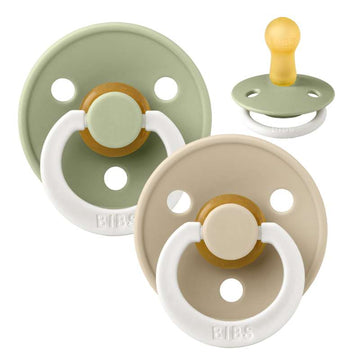 Bibs Rund Colour Napp - 2-Pack - strl. 2 - naturgummi - GLOW - Salvia/Vanilj 