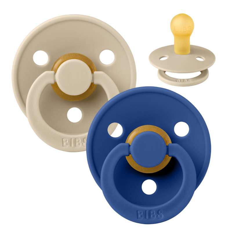 Bibs Rund Colour Napp - 2-Pack - strl. 1 - naturgummi - Vanilj/Blåklint 