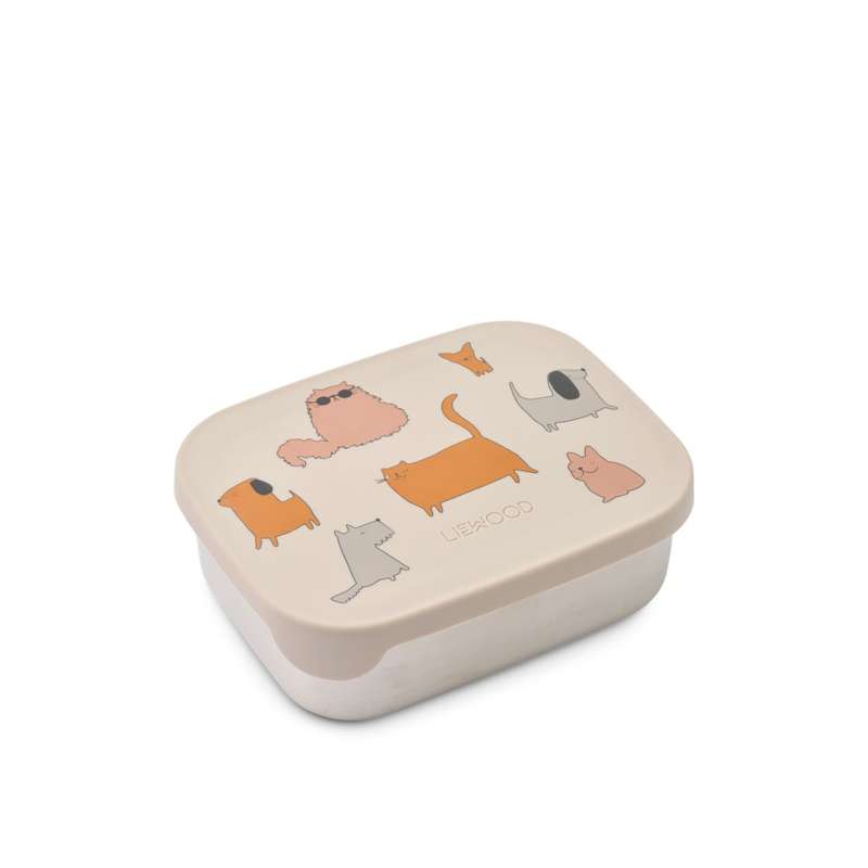 Liewood Arthur Ruminddelt Madkasse - 900 ml. - Stål/Silikone - Cats and Dogs/Sandy