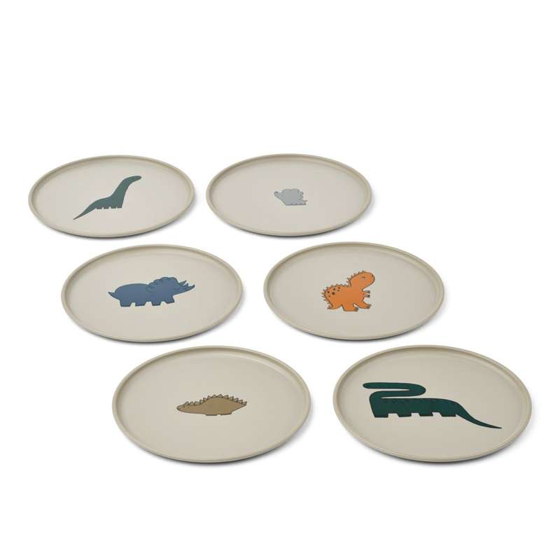 Liewood Remco Plate 6-Pak - Dinosaurs/Mist