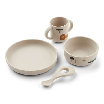 Liewood Vivi Baby Matset - 4 delar - Silikon - Safari/Sandy Mix