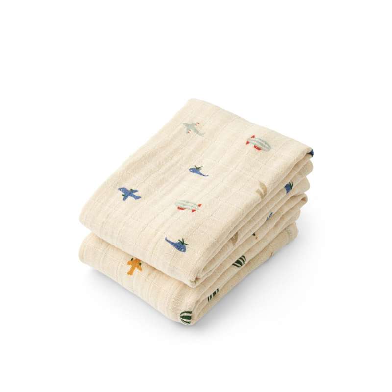 Liewood Lewis Muslin Stofbleer - 2-pak - Aviator/Ecru