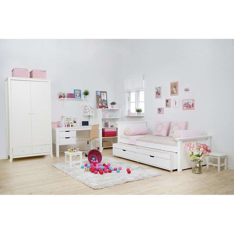 Hoppekids MAJA DELUXE - Juniorseng - 1 Høj og 1 lav Gavl - 90x200cm - Fleksibel Indlægsbund - Hvid