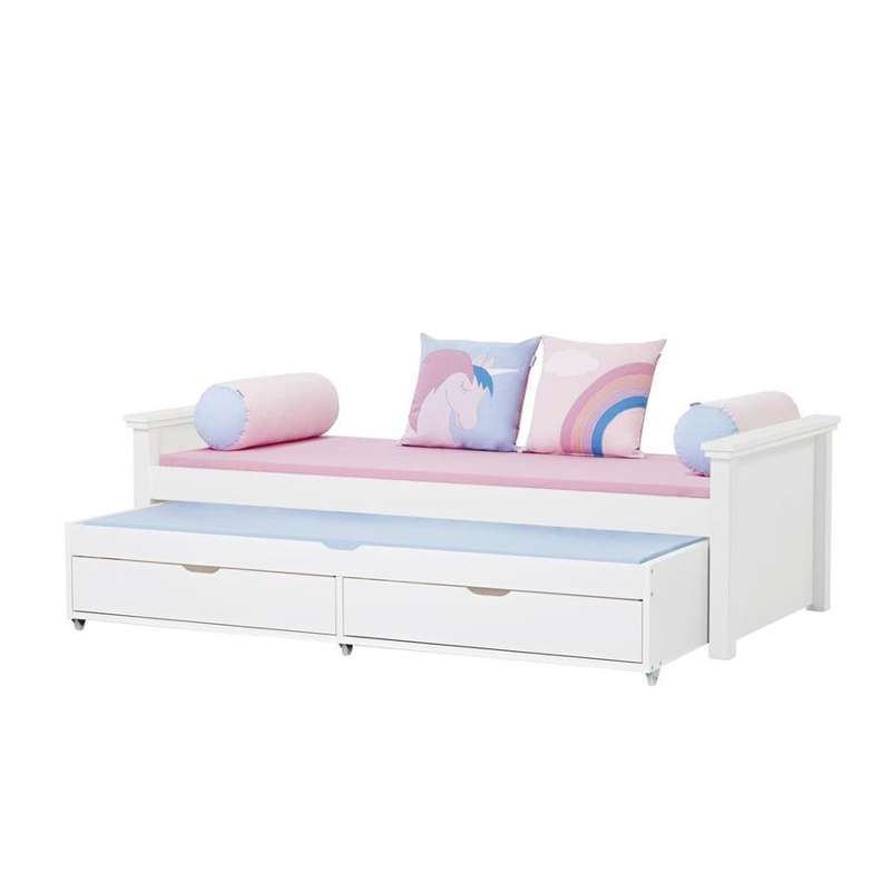 Hoppekids MAJA DELUXE - Juniorseng m. Mellemgavl og Udtræksseng - 90x200 cm. - Hvid