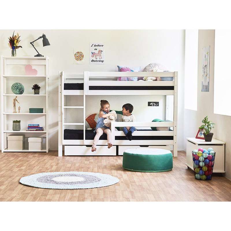 Hoppekids ECO Luxury - Våningssäng - 150 cm - 90x200 cm - Två sängstommar - Flexibel ribbotten - Vit