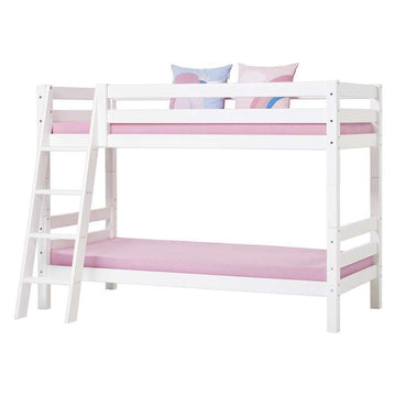 Hoppekids ECO Luxury - Våningssäng - 150 cm. - 90x200 cm. - Snedsteg - Flexibel Botten - Vit
