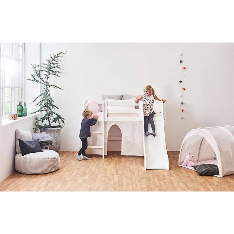 Hoppekids ECO Luxury - Halvhøj Seng m. Rutsjebane - Lige Stige - Flere Størrelser - Hvid
