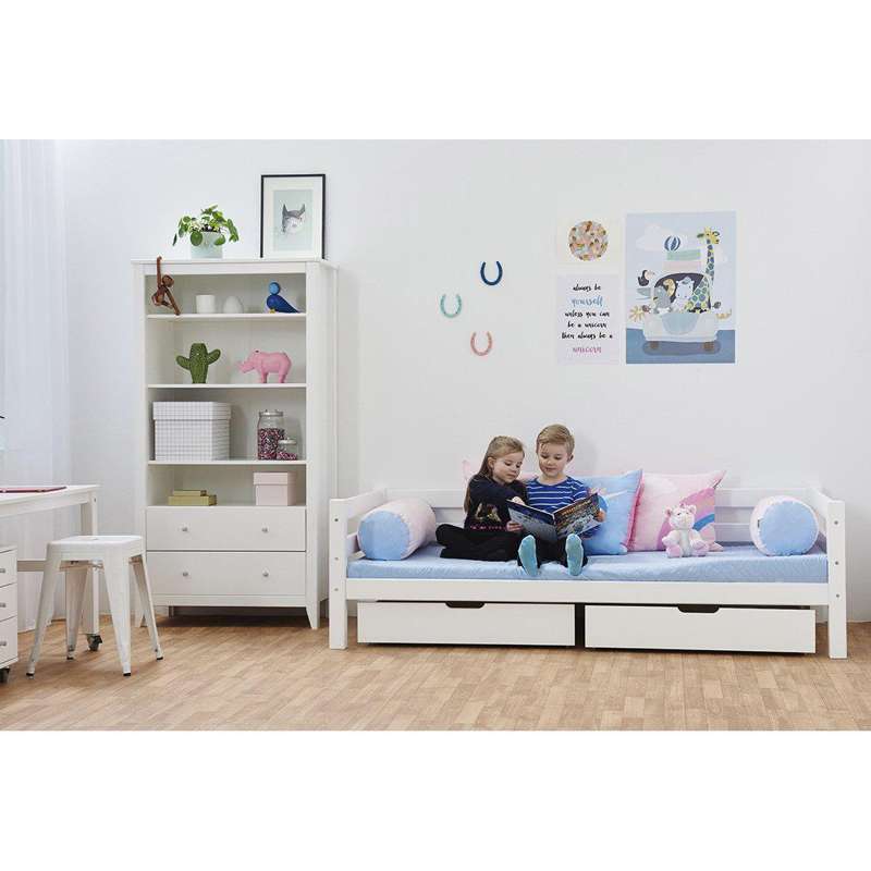 Hoppekids ECO Luxury - Juniorsäng - 90x200 cm. - Flexibel Insatsbotten och Ryggstöd - Vit