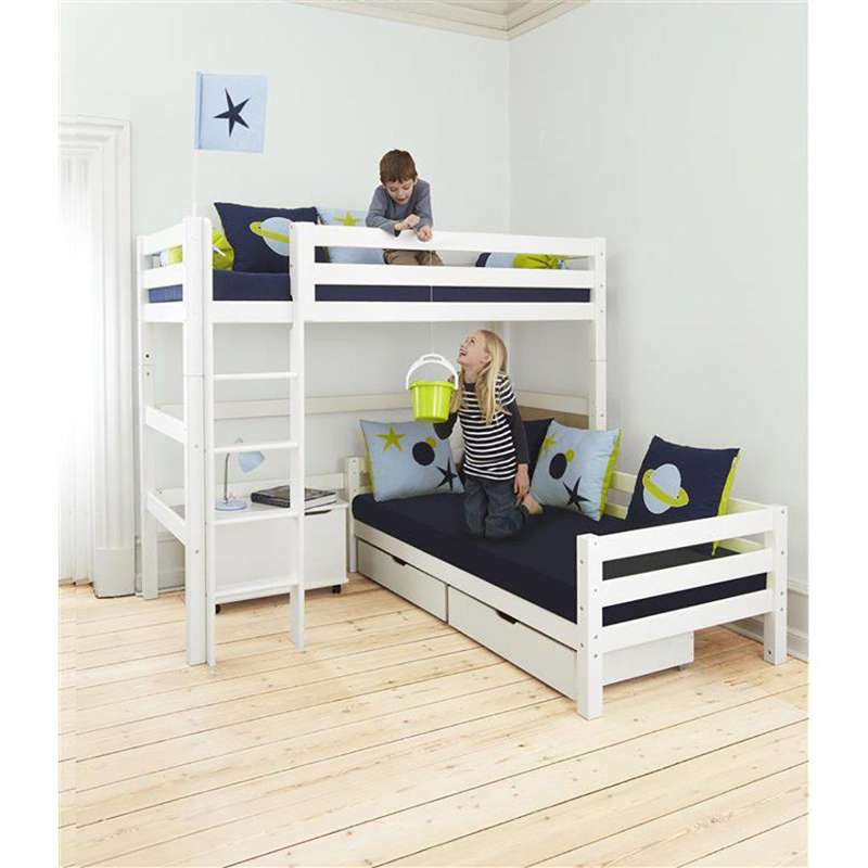 Hoppekids ECO Luxury - Våningssäng - 90x200 cm. - Vinkelkombi - Rak Stege - Flexibel Botten - Vit