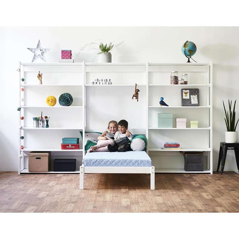 Hoppekids STOREY - Reol - 3 Sektioner m. 14 Hylder og Seng - Flere Størrelser - Hvid