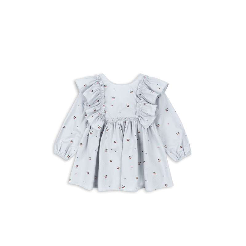 Konges Sløjd Evia långärmad klänning med rosett - GOTS - Cherry Blue Coeur