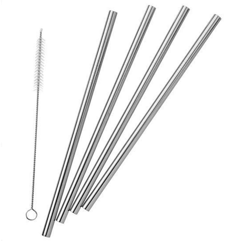 Pulito SteelStraw Stålsugrör m. Borste - 4-Pack - Rakt - 22 cm./8mm.